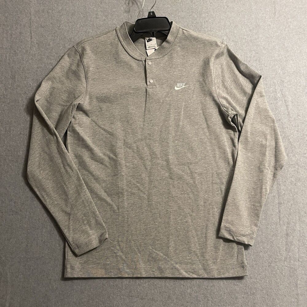 Nike Gray Men's Long Sleeve Polo Shirt Regular Fit Collared Solid S FZ6630-063